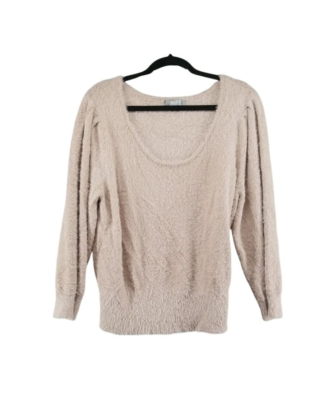 Marled Sweater Womens XL Tan Shimmer Eyelash Puff 3/4 Sleeve Scoop Neck